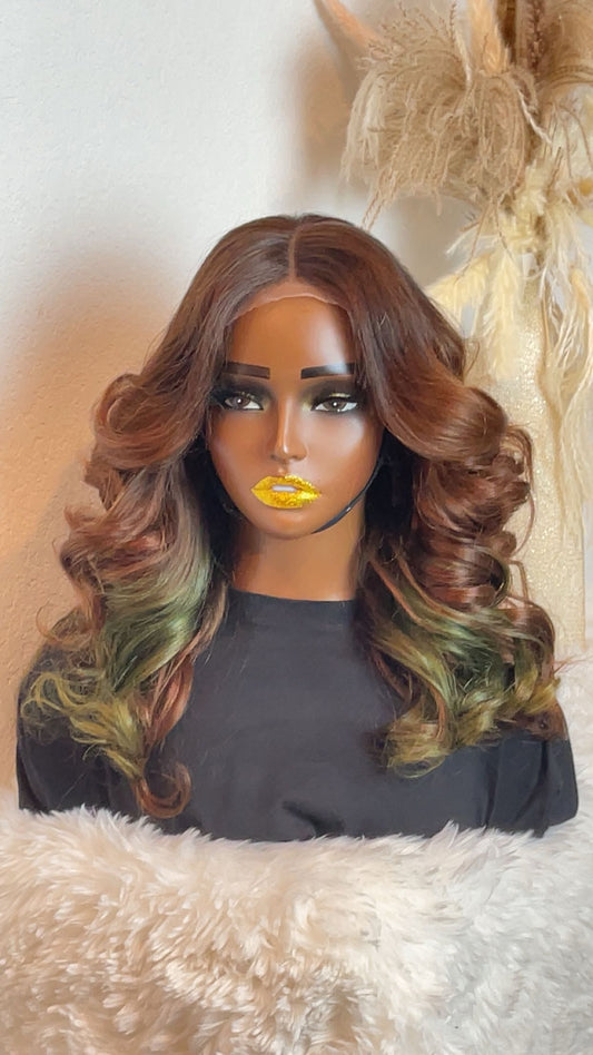 Luxe Glam Ombre Bouncy Wig Green Tip